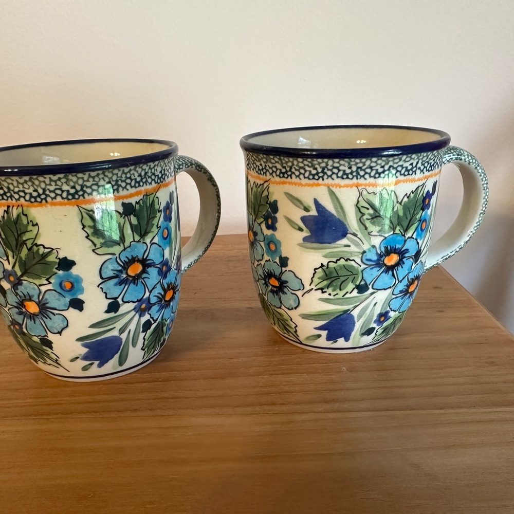Artisan Floral Mugs - Blue and Green
